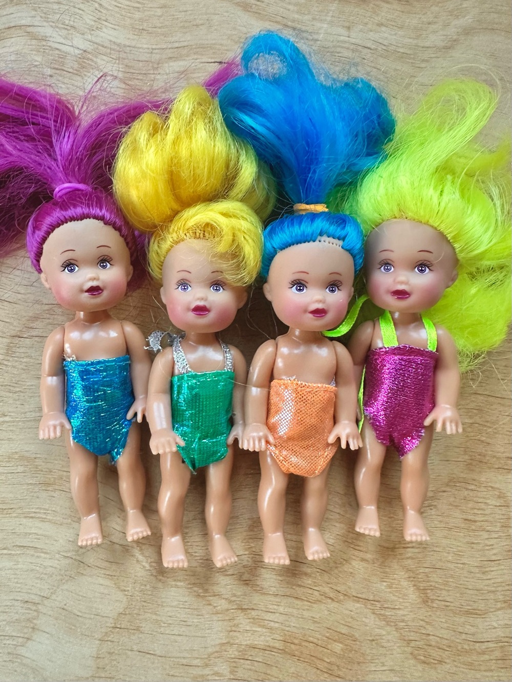 Vintage Kelly Clone Rainbow Fairy Doll Lot Neon Hair Mini Dolls 4pc